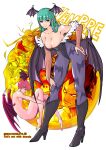  3boys 5girls bare_shoulders demitri_maximoff felicia_(vampire) green_eyes green_hair head_wings highres hime_cut lei_lei lilith_aensland long_hair morrigan_aensland multiple_boys multiple_girls rocohisaya smile twitter_username vampire_(game) wings 