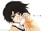  black_hair glasses loveless necktie sakagami_kouya school_uniform short_hair smile solo sweater wakatsuki_sana 