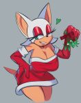  anthro armwear bat breasts cleavage clothed clothing elbow_gloves eyeshadow female gloves handwear heart_symbol hi_res makeup mammal mistletoe one_eye_closed plant rokkerth rouge_the_bat sega simple_background smile solo sonic_the_hedgehog_(series) tan_body tan_skin wink 