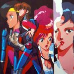  artist_request bra breasts bubblegum_crisis cigarette cleavage hardsuit lingerie linna_yamazaki multiple_girls necktie nene_romanova priscilla_asagiri small_breasts sylia_stingray underwear 