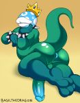 anthro anus basilthedragon belly butt crown digital_drawing_(artwork) digital_media_(artwork) elemental_creature elemental_humanoid feet flora_fauna genitals green_body headgear hi_res humanoid lips male mario_bros nintendo nude penis piranha_plant plant plant_humanoid solo spikes tail