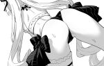  1girl ass azur_lane azur_lane:_slow_ahead bikini black_bikini bow bow_bikini drill_hair frilled_bikini frills from_behind greyscale hori_(hori_no_su) le_temeraire_(azur_lane) le_temeraire_(summery_temeraire!)_(azur_lane) long_hair monochrome official_alternate_costume official_art simple_background solo swimsuit thigh_strap twin_drills twintails very_long_hair white_background 