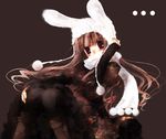  animal_ears boots brown_eyes brown_hair bunny_ears fake_animal_ears looking_to_the_side original pantyhose scarf simple_background skirt solo suzushiro_kurumi 