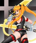  bardiche blonde_hair dual_wielding energy_sword fate_testarossa gauntlets holding long_hair lyrical_nanoha magical_girl mahou_shoujo_lyrical_nanoha_strikers minatsuki_randoseru solo sword thighhighs twintails weapon 