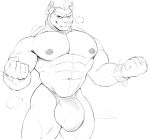 anthro big_bulge bowser bulge clothed clothing collar doggonut hi_res horn humanoid jewelry koopa looking_at_viewer male mammal mario_bros muscular muscular_anthro muscular_male nintendo nipples pecs scalie smile solo spikes teeth underwear