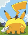 3_toes ambiguous_gender butt dipstick_ears featureless_crotch feet feral generation_1_pokemon monobutt multicolored_ears nintendo paws pichu90 pikachu pokemon pokemon_(species) quadruped rear_view scarf solo sparks_pichu toes yellow_body