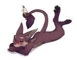 4_ears alcohol anthro beverage blush blush_lines bottle butt claws container crossed_arms digital_media_(artwork) drunk feet fur head_on_arm hi_res kiju_(species) legs_in_air looking_at_viewer lying male mammal multi_ear nude on_front pawpads paws prehensile_tail raised_tail simple_background smile smiling_at_viewer solo substance_intoxication superfrodo tail tail_tuft tuft