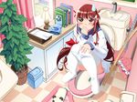  blush bow bow_panties feet game_cg konami_(popotan) panties panty_pull popotan slippers socks solo squatting sweatdrop thighhighs toes toilet toilet_use underwear watanabe_akio white_panties 