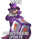  1boy beard brown_hair cape commentary enya_infinity eye_mask facial_hair hat high_collar highres jacket male_focus mario_(series) mario_party meme original purple_cape purple_hat purple_jacket simple_background smile solo sophist_(youtuber) top_hat upper_body white_background 