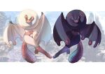 absurd_res anthro black_body black_fur black_scales capcom duo female flying_wyvern fur hi_res mammal membrane_(anatomy) membranous_wings miao_jiangyou monster_hunter nightshade_paolumu paolumu pink_body pink_scales scales tail white_body white_fur wings