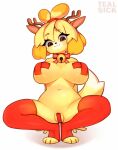 animal_crossing animated anthro asian_clothing bell big_breasts blonde_hair bow_tie breasts canid canine canis clothing crouching domestic_dog east_asian_clothing eyebrow_through_hair eyebrows eyelashes fake_antlers fake_horns female front_view fur hair high_framerate isabelle_(animal_crossing) japanese_clothing jingle_bell legwear looking_at_viewer maebari mammal monsieurcc nintendo one_eye_closed pasties pussy_tape red_clothing red_legwear red_stockings shih_tzu short_playtime simple_background smile solo spread_legs spreading stockings tail tape tealsick thigh_highs toy_dog translucent translucent_hair white_background wink yellow_body yellow_fur