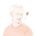  1boy facial_hair goatee heart male_focus marcus_keane mature_male monochrome mustache short_hair simple_background smile solo sweater the_exorcist upper_body weardes wrinkled_skin 