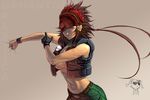  belt blue_eyes brown_hair clark_still duplicate genderswap genderswap_(mtf) gloves midriff navel nekkeau ralf_jones sleeveless snk solo tank_top the_king_of_fighters 