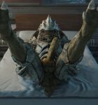  alien anus balls bed bioware electronic_arts furniture genitals hi_res krogan legs_up looking_at_viewer lying male mass_effect on_back on_bed penis presenting rooking solo 