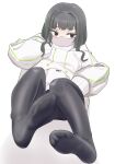  1girl absurdres black_pantyhose colored_inner_hair feet highres hood hoodie inno_(amputator) legs mask mouth_mask multicolored_hair no_shoes original pantyhose short_hair sitting soles solo thighhighs toes watermark white_background 