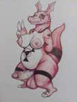  absurd_res anthro areola balls bandai_namco belly big_belly big_breasts big_penis breasts butt claws digimon digimon_(species) erection genitals guilmon gynomorph hi_res humanoid_genitalia humanoid_penis intersex looking_at_viewer markings nipples nude penile penis prozak514 reptile scalie slightly_chubby smile solo tail teeth thick_thighs traditional_media_(artwork) vein veiny_penis wide_hips 