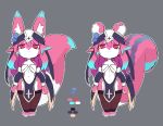 :3 absurd_res anthro anthrofied armwear biped blue_ears blue_hair blue_tail breasts canid canine chibi cleavage clothed clothing ear_tuft female fox front_view grey_background hair hi_res inner_ear_fluff legwear liveruli looking_at_viewer mammal model_sheet multicolored_body multicolored_ears multicolored_face multicolored_tail navel nun nun_outfit official_art pink_body pink_ear pink_hair pink_nose pink_tail purple_eyes rodent rosetta_(liveruli) rtari sciurid simple_background sketch small_breasts standing stockings tail tree_squirrel tuft vtuber white_body white_tail