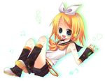  arise_riyu blonde_hair blue_eyes hair_ornament hair_ribbon hairclip headset kagamine_rin open_mouth ribbon short_hair solo vocaloid 