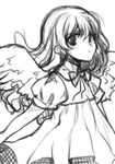  closed_mouth dress expressionless eyebrows_visible_through_hair greyscale hara_takehito looking_at_viewer monochrome period puffy_short_sleeves puffy_sleeves ribbon short_hair short_sleeves simple_background sketch solo upper_body white_background wings 