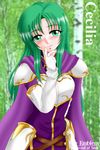  armor cape cecilia_(fire_emblem) character_name copyright_name elbow_gloves fire_emblem fire_emblem:_fuuin_no_tsurugi gloves green_eyes green_hair hissaa_(starlight_express) long_hair solo 