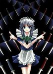  blood braid izayoi_sakuya knife short_hair silver_hair solo tatamiya touhou twin_braids 