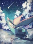  7_phi_3 animal_focus claws closed_eyes cloud colored_skin commentary_request flygon green_skin highres night night_sky no_humans pokemon pokemon_(creature) shooting_star sitting sky star_(sky) tail wings 