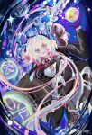  artist_request bandages boots cape earrings gloves glowing glowing_eyes honkai_(series) honkai_impact_3rd jewelry lantern_(honkai_impact) multicolored_hair necktie no_pants pantyhose shirt tagme torn_clothes white_shirt 