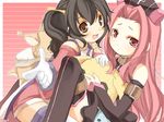  anise_tatlin arietta black_hair kurot lowres multiple_girls pink_hair ribbon tales_of_(series) tales_of_the_abyss thighhighs tokunaga twintails 