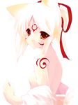  albino amaterasu animal_ears bare_shoulders bodypaint breasts nipples ookami_(game) personification red_eyes ribbon ritsuki small_breasts solo undressing white_hair wolf_ears 