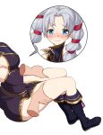  1girl blue_eyes boots breasts commission disembodied_hand fire_emblem fire_emblem:_genealogy_of_the_holy_war grey_hair highres igni_tion medium_breasts multi-tied_hair purple_hair thigh_grab tine_(fire_emblem) twintails 