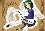  2008 animal_ears cat_ears chinese_zodiac copyright_request green_hair mouse new_year shirasagi_rokuwa solo tail thighhighs year_of_the_rat yellow_eyes 