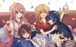  2boys alcohol athrun_zala beer blonde_hair blue_hair blush brother_and_sister cagalli_yula_athha closed_eyes couch cup drinking_glass drunk gundam gundam_seed gundam_seed_freedom hair_ornament happy_birthday holding holding_cup hug kira_yamato lacus_clyne long_hair multiple_boys multiple_girls on_couch open_mouth pink_hair shiro_kunugi short_hair siblings sitting smile twins 