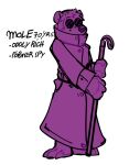  3_toes alternate_universe anthro barefoot blind cane clothing coat disability eulipotyphlan eyewear feet glasses happy_tree_friends heart_nose heart_symbol hi_res holding_cane long_coat male mammal markings mole_(animal) mole_(marking) old purple_body purple_clothing ratty0poss robe simple_background solo standing text the_mole_(htf) toes topwear white_background 