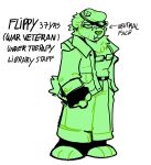  3_toes alternate_universe anthro bear bottomwear clothed clothing eyewear feet fingerless_gloves flippy_(htf) footwear fur gloves goggles green_body green_clothing green_fur half-closed_eyes handwear happy_tree_friends hat headgear headwear heart_nose heart_symbol hi_res jacket looking_at_viewer male mammal military_cap military_jacket narrowed_eyes open_clothing open_jacket open_topwear pants ratty0poss scar scut_tail shirt short_tail simple_background solo standing tail text toeless_footwear toes topwear ursine white_background 