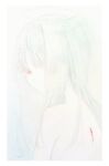  1girl back blood colored_skin halo highres injury long_hair looking_at_viewer looking_back nude original red_eyes simple_background solo tensen upper_body white_background white_hair white_skin white_theme 