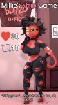  3d_(artwork) anthro big_breasts big_butt black_hair breasts butt chair_activities clothed clothing demon dialogue digital_media_(artwork) english_text female hair helluva_boss hi_res humanoid imp looking_at_viewer millie_(helluva_boss) multiple_images red_body solo source_filmmaker_(artwork) strip_game tail text thick_thighs topwear wide_hips 