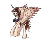  brown_eyes brown_hair brown_mane brown_tail electronics equid equine female hair hasbro headphones hi_res horn horse mammal mane my_little_pony mythological_creature mythological_equine mythology pony simple_background solo spread_wings tail tan_body tuskonline white_background winged_unicorn wings zachbealetv 
