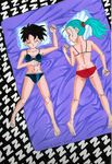  ass bed black_hair blue_hair bra_(dragon_ball) bra_briefs breasts butt_crack dragon_ball dragonball lingerie panties ponytail short_hair underwear videl 