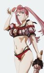  1girl adjusting_eyewear bikini blunt_bangs breasts closed_mouth commentary_request eyewear_on_head fire_emblem fire_emblem:_three_houses fire_emblem_heroes highres hilda_valentine_goneril hilda_valentine_goneril_(summer) holding holding_umbrella long_hair looking_at_viewer medium_breasts navel official_alternate_costume parasol pink-tinted_eyewear pink_bikini pink_eyes pink_hair round_eyewear simple_background smile solo stomach sunglasses swimsuit tinted_eyewear twintails umbrella white_background zv6dllrzu725132 