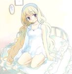  bad_id bad_pixiv_id bed blonde_hair blue_eyes chemise copyright_request hairband long_hair mirror pillow sakana45 solo 