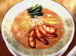  bowl food food_focus frying-ammonite meat no_humans noodles original ramen table vegetable wooden_table 