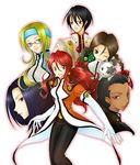  5girls black_hair blonde_hair blue_eyes brown_eyes brown_hair cogwheel dark_skin diana_caprice gemini_sunrise glasses kujou_subaru multiple_girls noko_(sakura_taisen) one_eye_closed red_hair rikaritta_aries sagitta_weinberg sakura_taisen sakura_taisen_v taiga_shinjirou uniform 