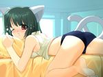  animal_ears barefoot bed buruma cat_ears cat_tail copyright_request csy panties sad solo tail underwear 