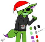  absurd_res animal_humanoid black_eyes canid canid_humanoid canine canine_humanoid chefrens chefrens_(chefrens) christmas christmas_clothing christmas_headwear clothing fox_humanoid fur green_body green_fur hat headgear headwear hi_res holidays humanoid male mammal mammal_humanoid santa_hat solo sweater tired_eyes topwear 