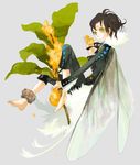  bad_id bad_pixiv_id barefoot black_hair copyright_request fairy flower flower_request green_eyes kajimiya_(kaji) solo wings 
