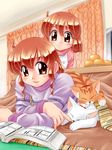  book cat kotatsu multiple_girls original siblings sisters sweater table zan_nekotama 