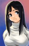  black_hair blue_eyes breasts head_tilt impossible_clothes large_breasts long_hair original puffy_lips ryoji_(nomura_ryouji) solo sweater turtleneck upper_body 