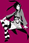  alice_in_wonderland animal_ears bunny_ears kneehighs monochrome pocket_watch red_background socks solo striped watch white_rabbit yubari 