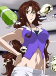  alcohol baariya beer bottle brown_eyes brown_hair gundam gundam_00 long_hair midriff navel sumeragi_lee_noriega very_long_hair zero_gravity 