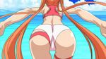  ass back bent_over bikini cloud day from_behind kagurazaka_asuna long_hair mahou_sensei_negima! ocean orange_hair outstretched_arms screencap sky solo spread_arms swimsuit tankini thigh_gap thigh_strap twintails very_long_hair water wind 